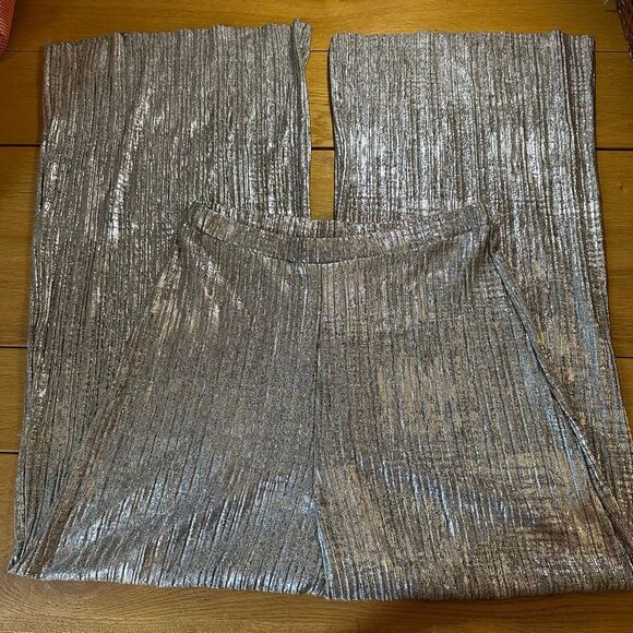 Anthropologie metallic wide leg pants eleveness medium - Picture 3 of 10